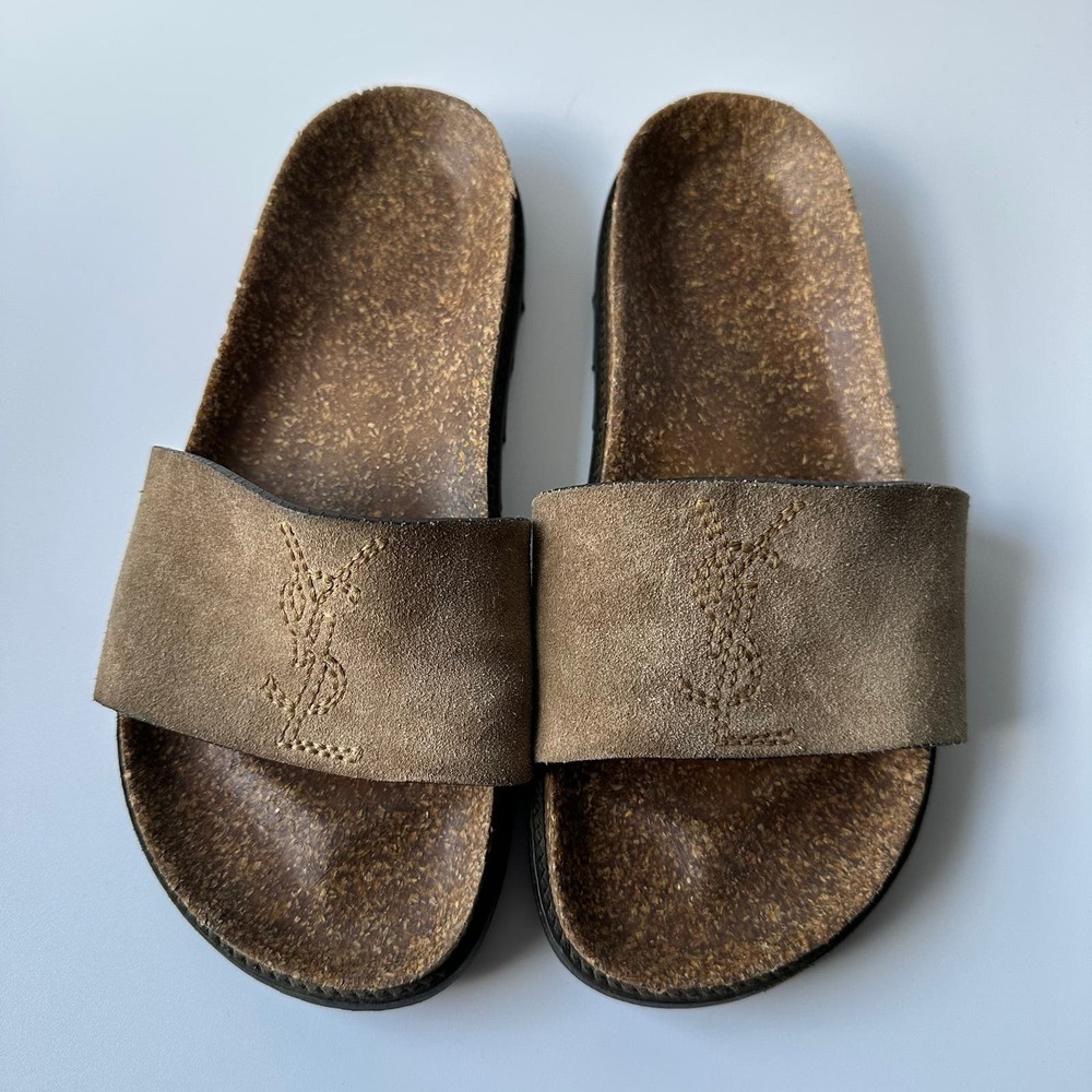 Saint Laurent Beige Slide Sandals - Picture 3 of 5